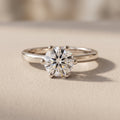 White Metal Round Brilliant Moissanite Solitaire Engagement Ring