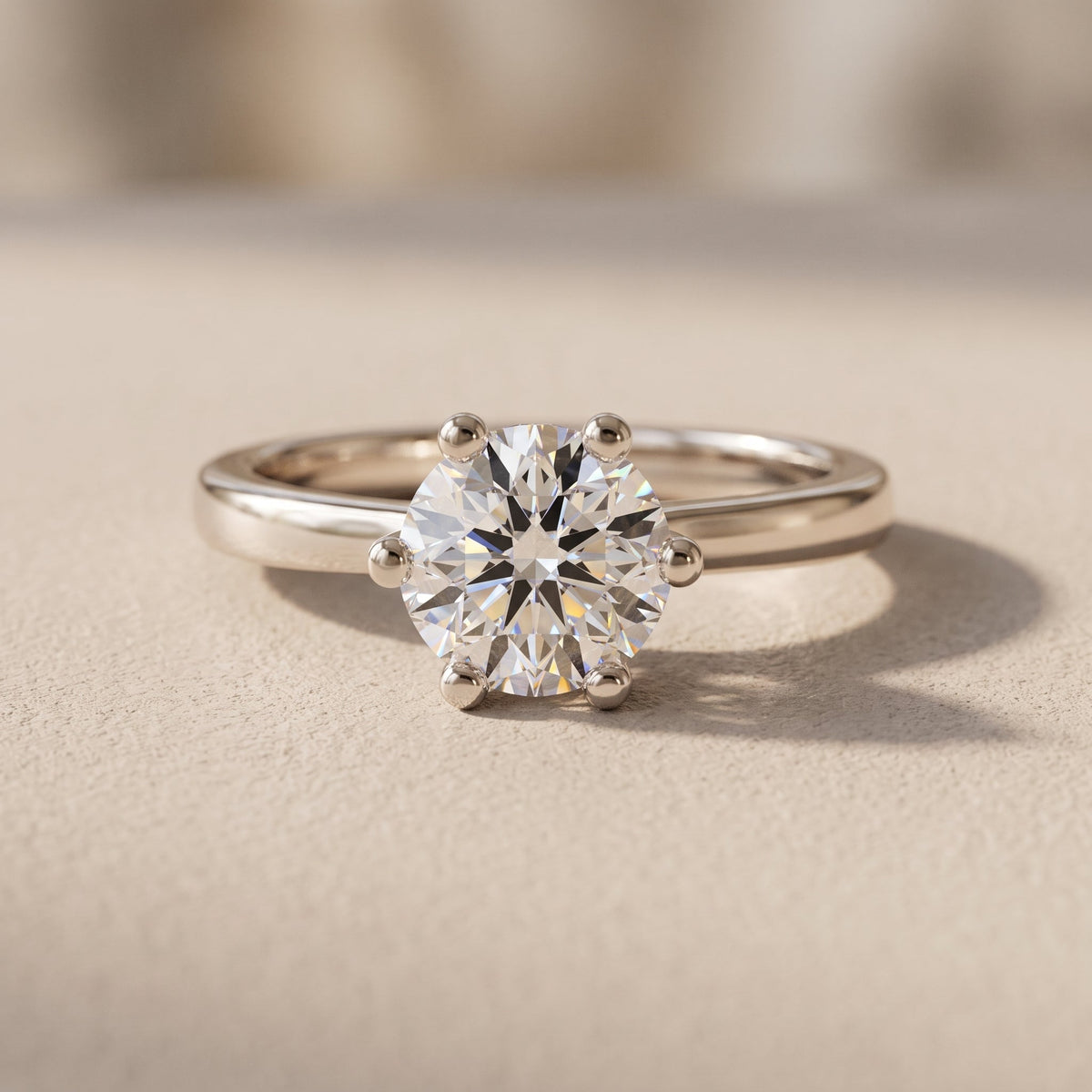 White Metal Round Brilliant Moissanite Solitaire Engagement Ring