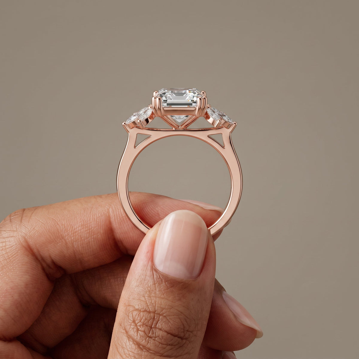 Rose Gold Emerald Cut Moissanite Engagement Ring