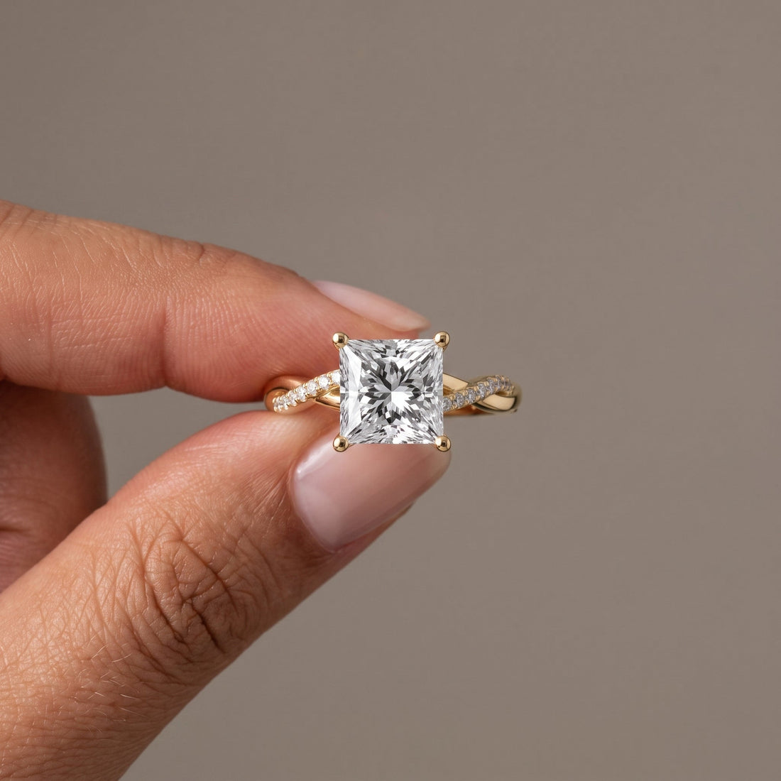 Yellow Gold Princess Cut Twisted Engagement Ring