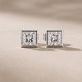 White Metal Princess Cut Moissanite Stud Earrings