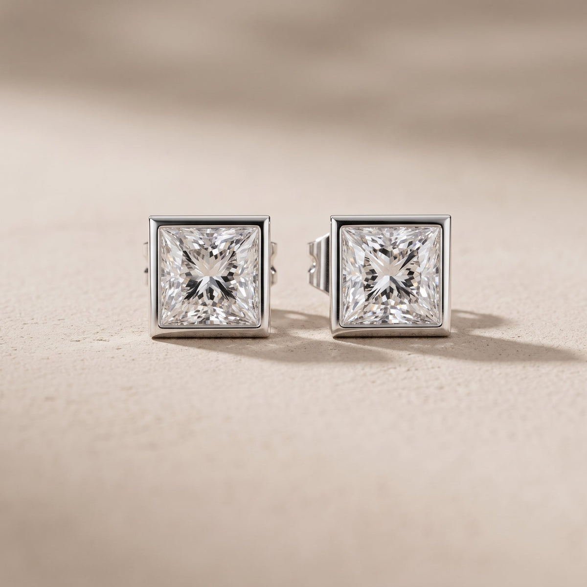 White Metal Princess Cut Moissanite Stud Earrings