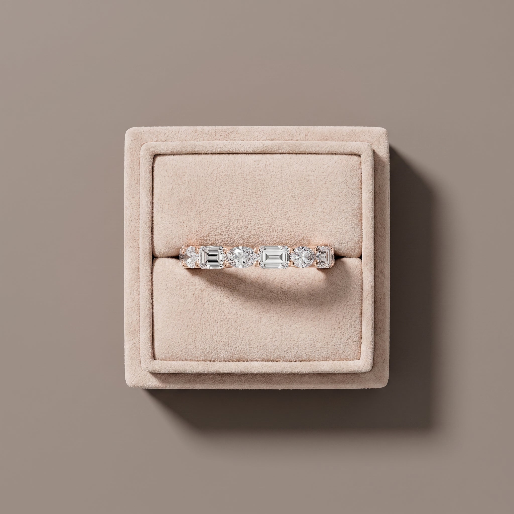 Rose Gold Alternating Oval & Emerald Cut Moissanite Eternity Band