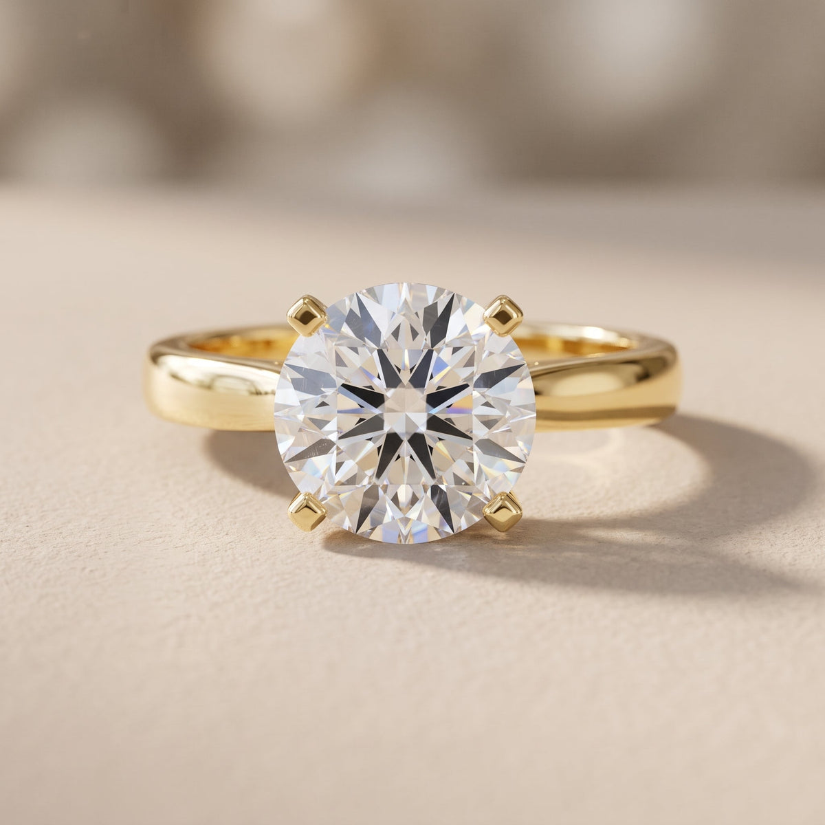 Yellow Gold Round Cut Moissanite Solitaire Engagement Ring