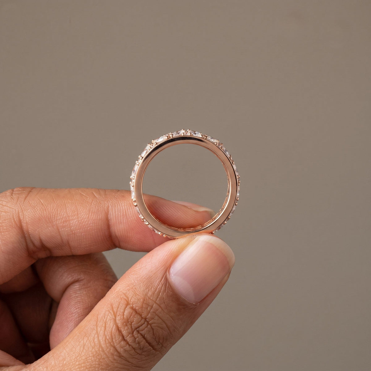 Rose Gold Marquise & Round Moissanite Band Ring