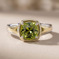 Two-Tone Cushion Cut Green Moissanite Engagement Ring