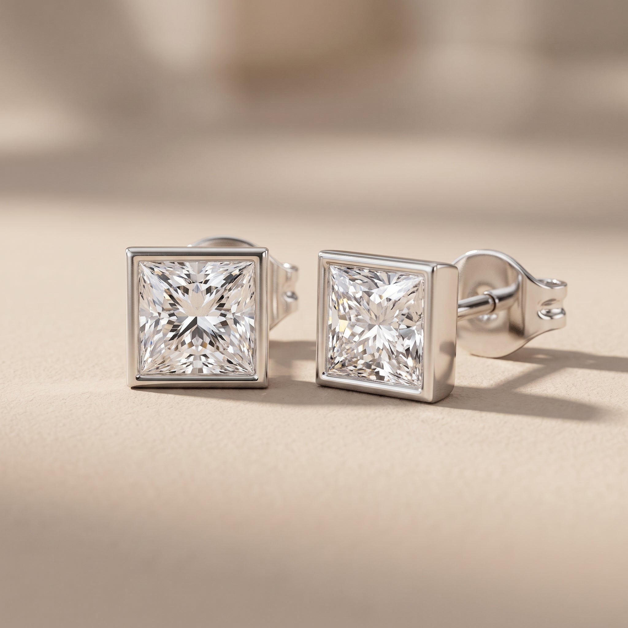 White Metal Princess Cut Moissanite Stud Earrings