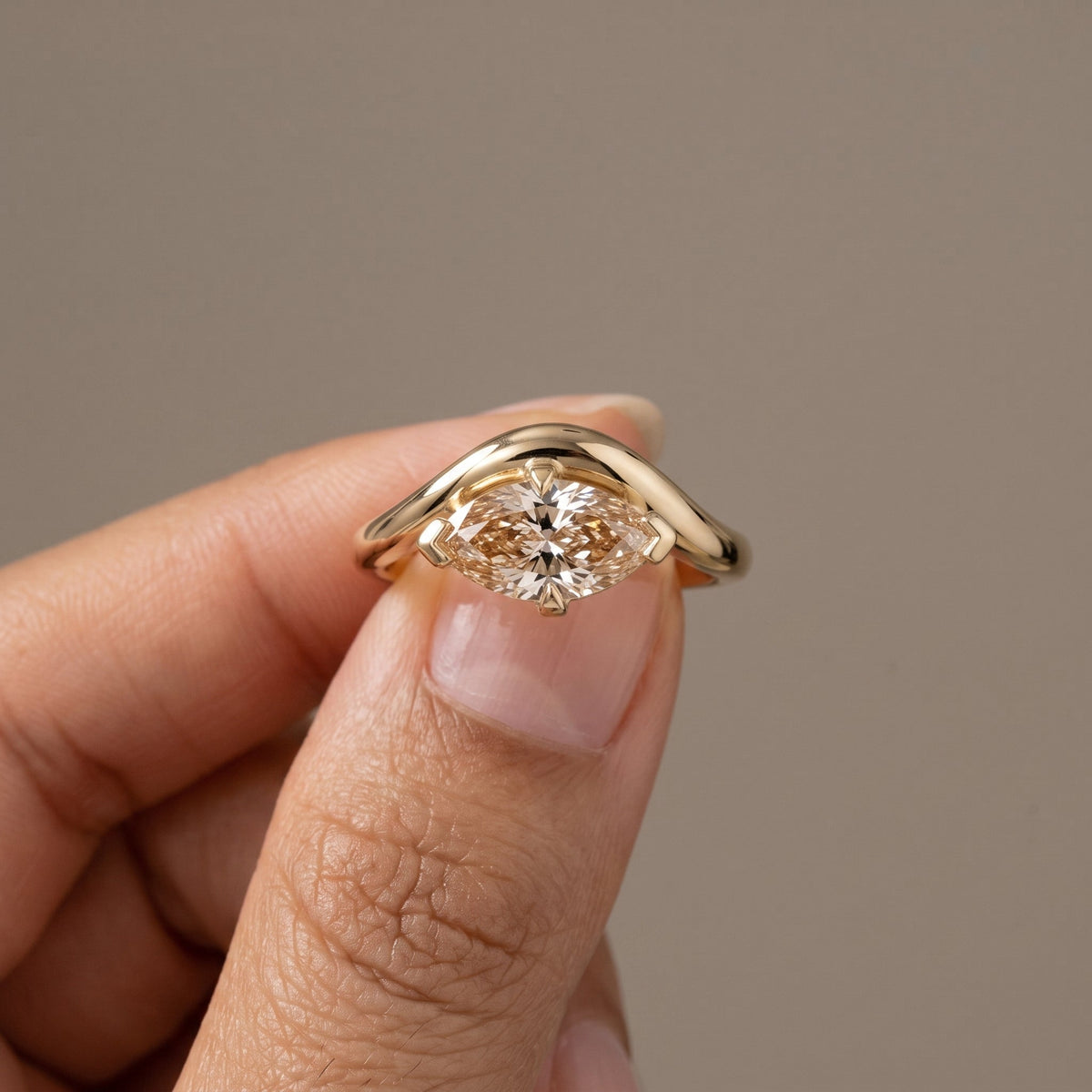 Yellow Gold Marquise Cut Moissanite Solitaire Ring