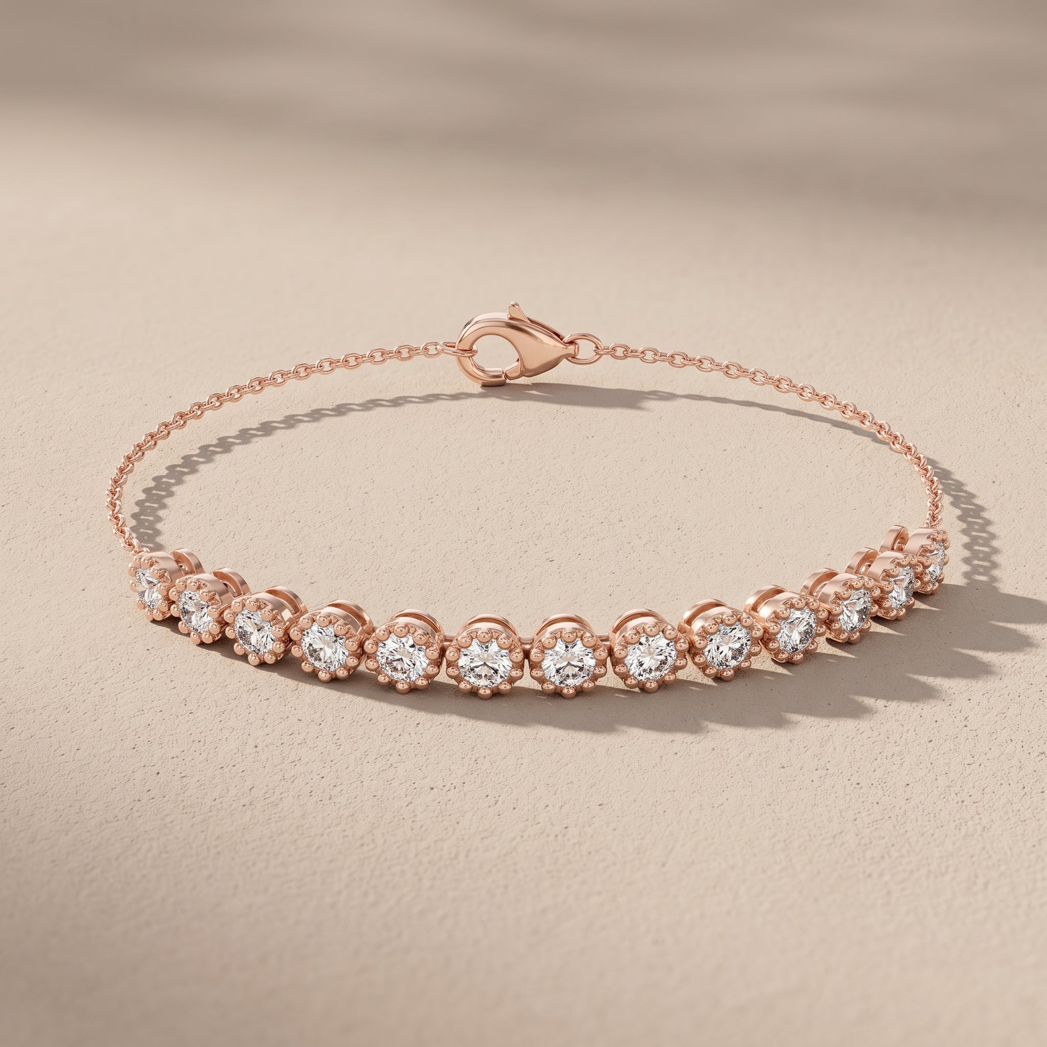 Rose Gold Round Moissanite Station Bracelet