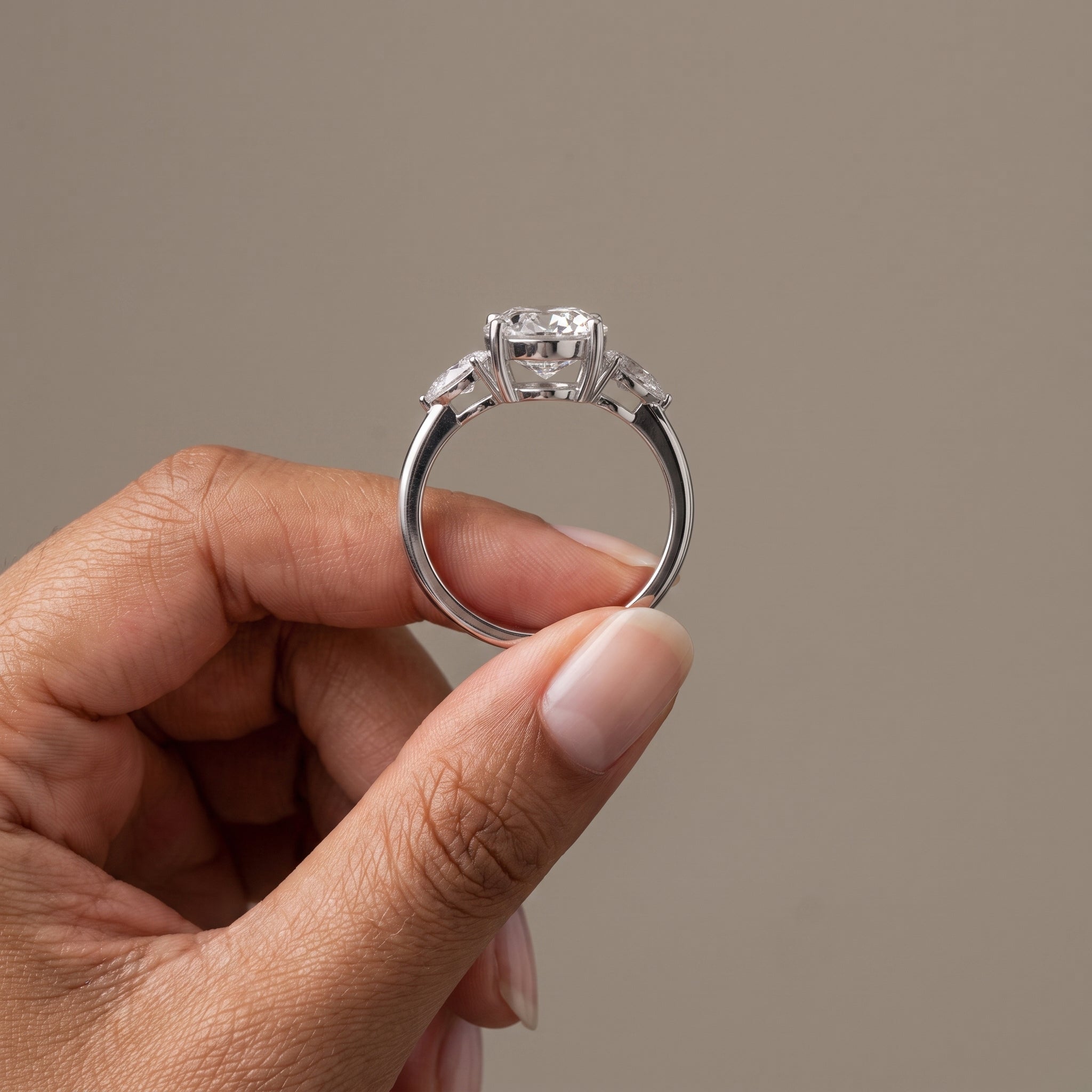 White Gold Oval Moissanite Three-Stone Engagement Ring
