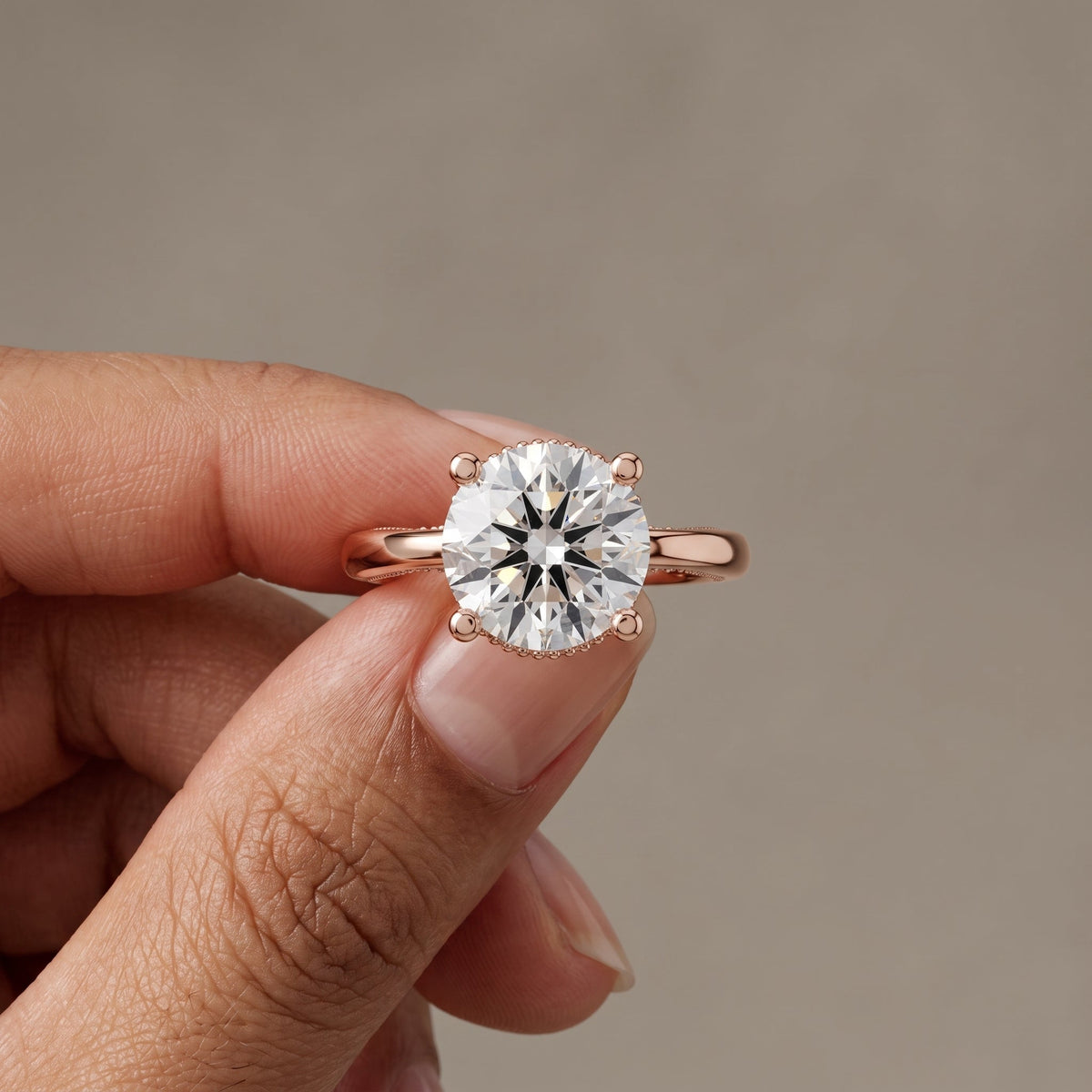 Rose Gold Round Moissanite Solitaire Engagement Ring