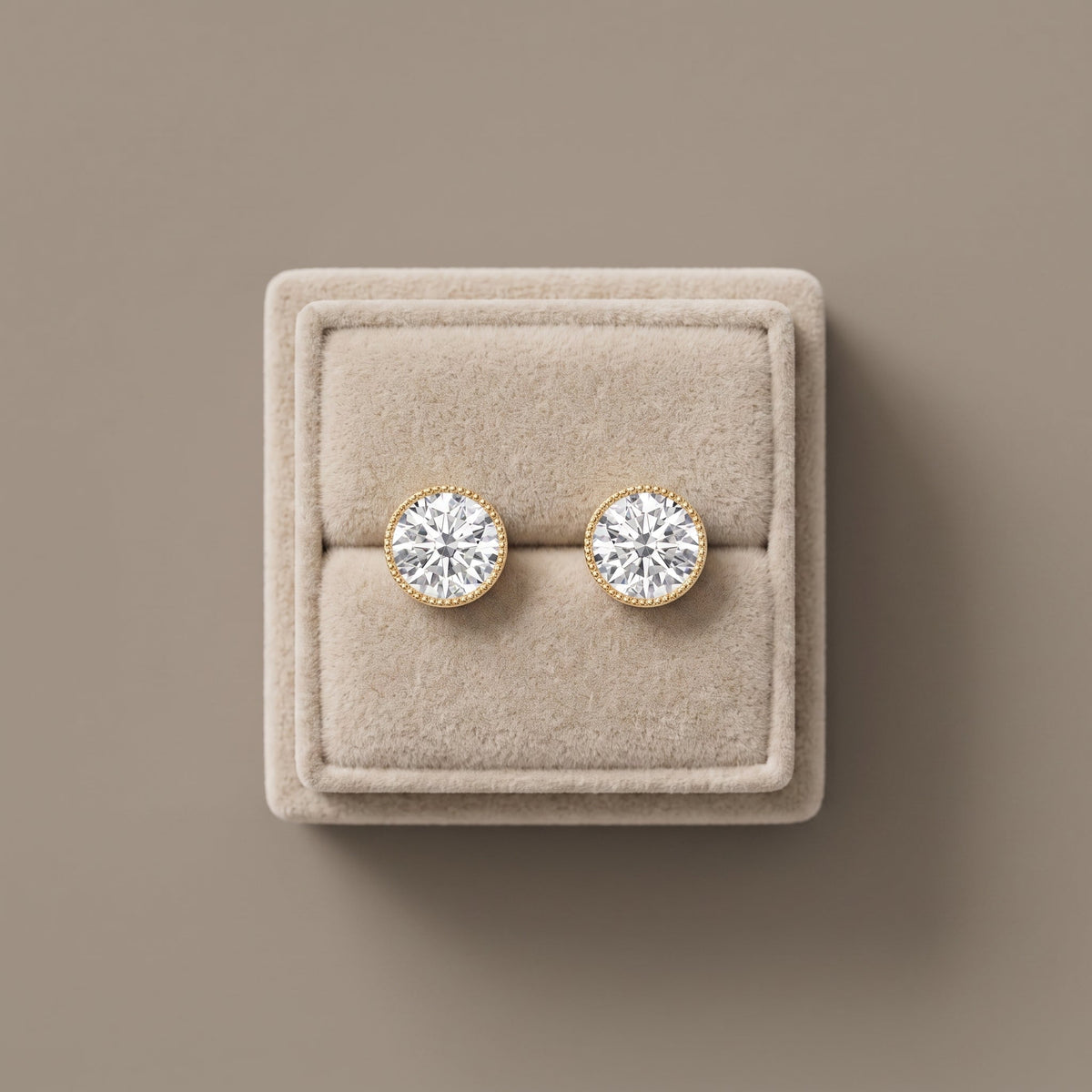 Yellow Gold Round Moissanite Stud Earrings