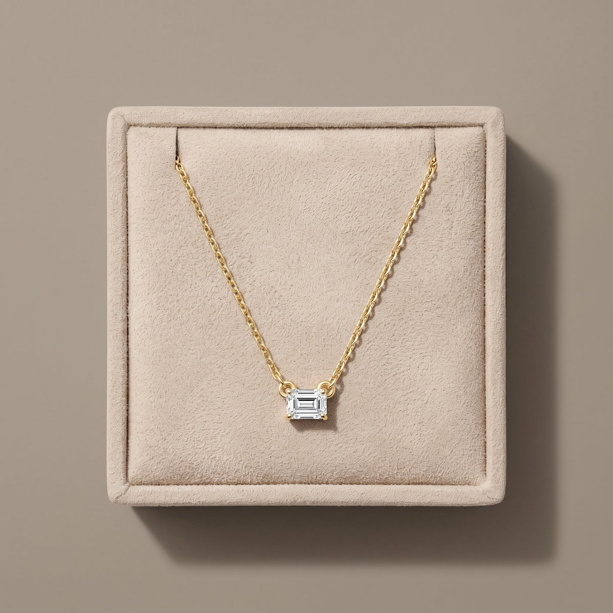Yellow Gold Emerald Cut Moissanite Pendant Necklace