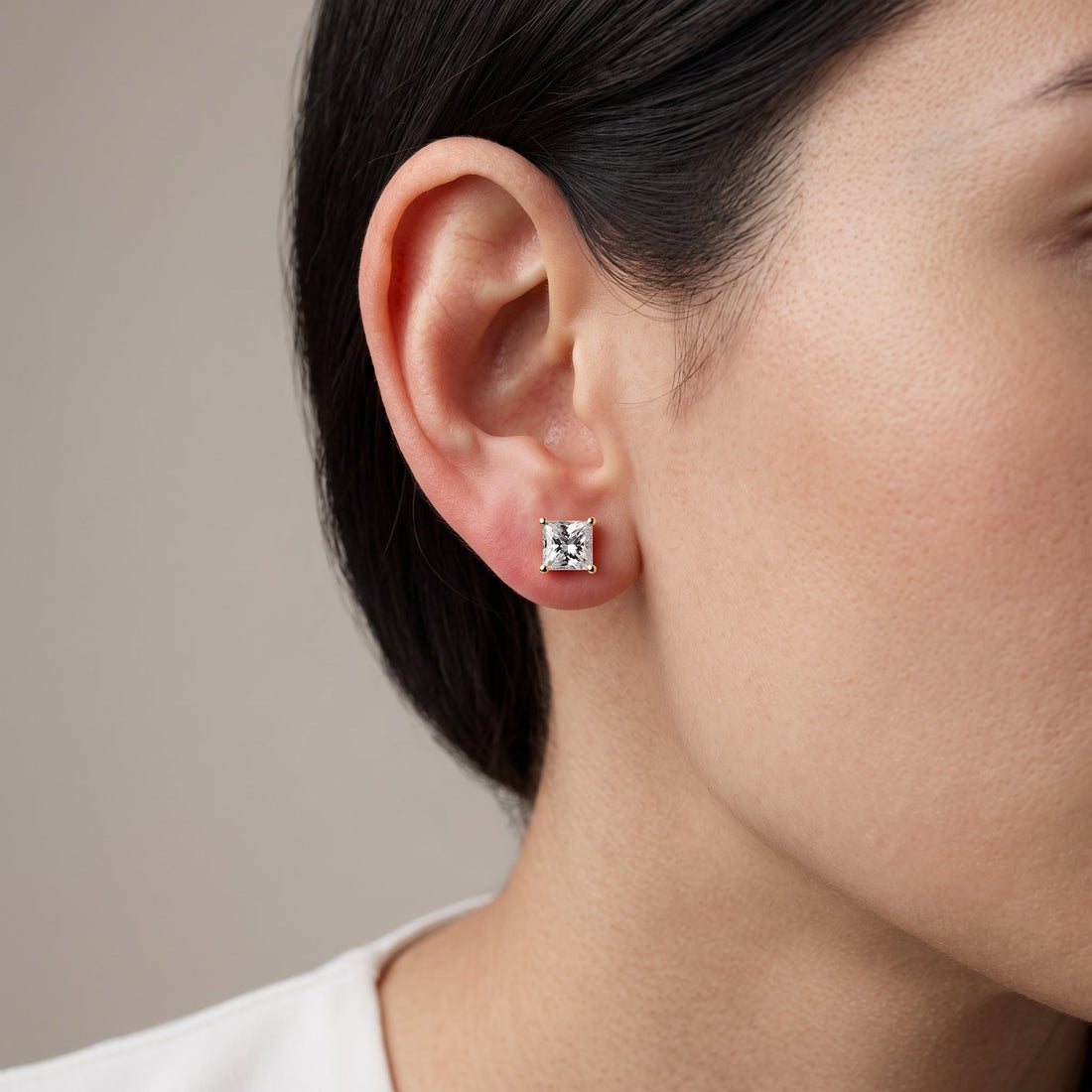 Yellow Gold Princess Cut Stud Earrings
