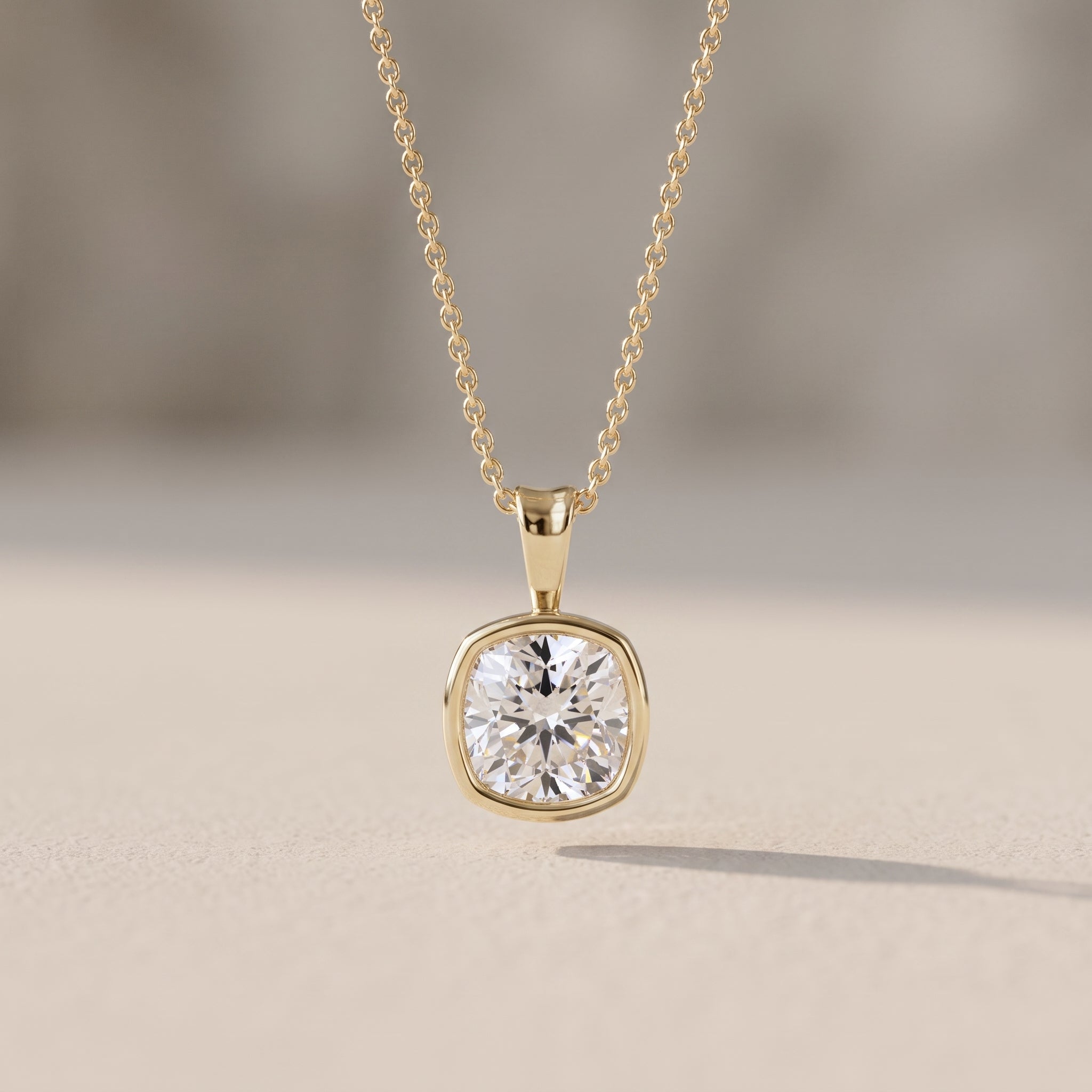 Yellow Gold Cushion Cut Moissanite Pendant Necklace