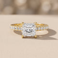 Yellow Gold Princess Cut Moissanite Engagement Ring