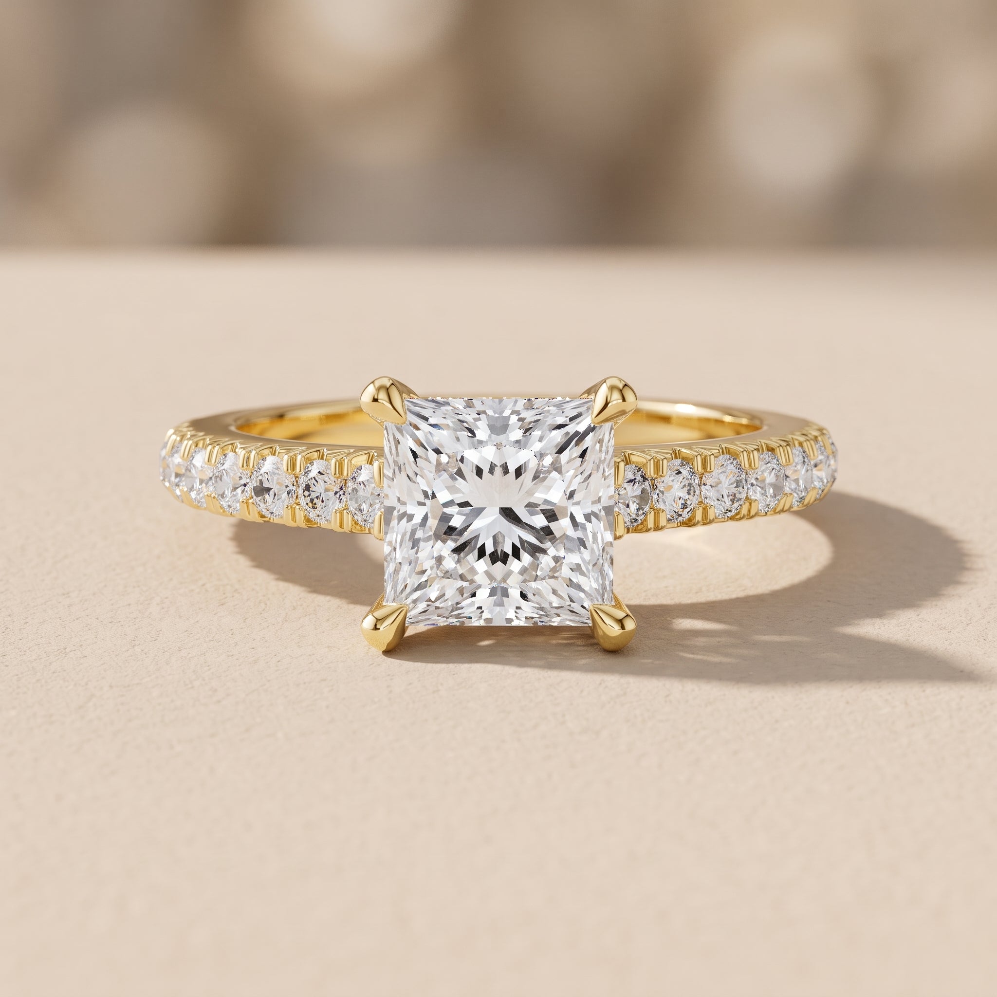 Yellow Gold Princess Cut Moissanite Engagement Ring