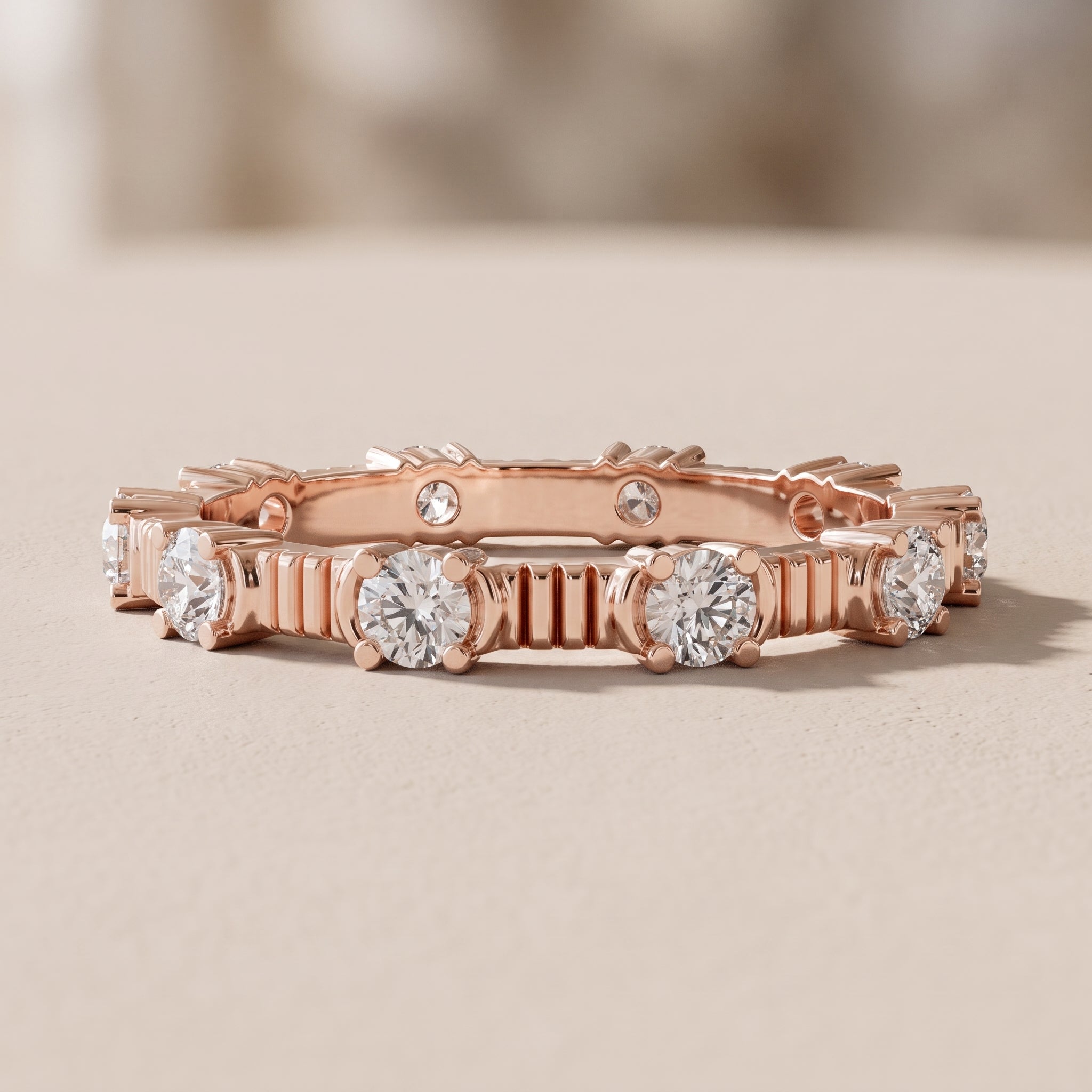 Rose Gold Round Moissanite Eternity Band Ring