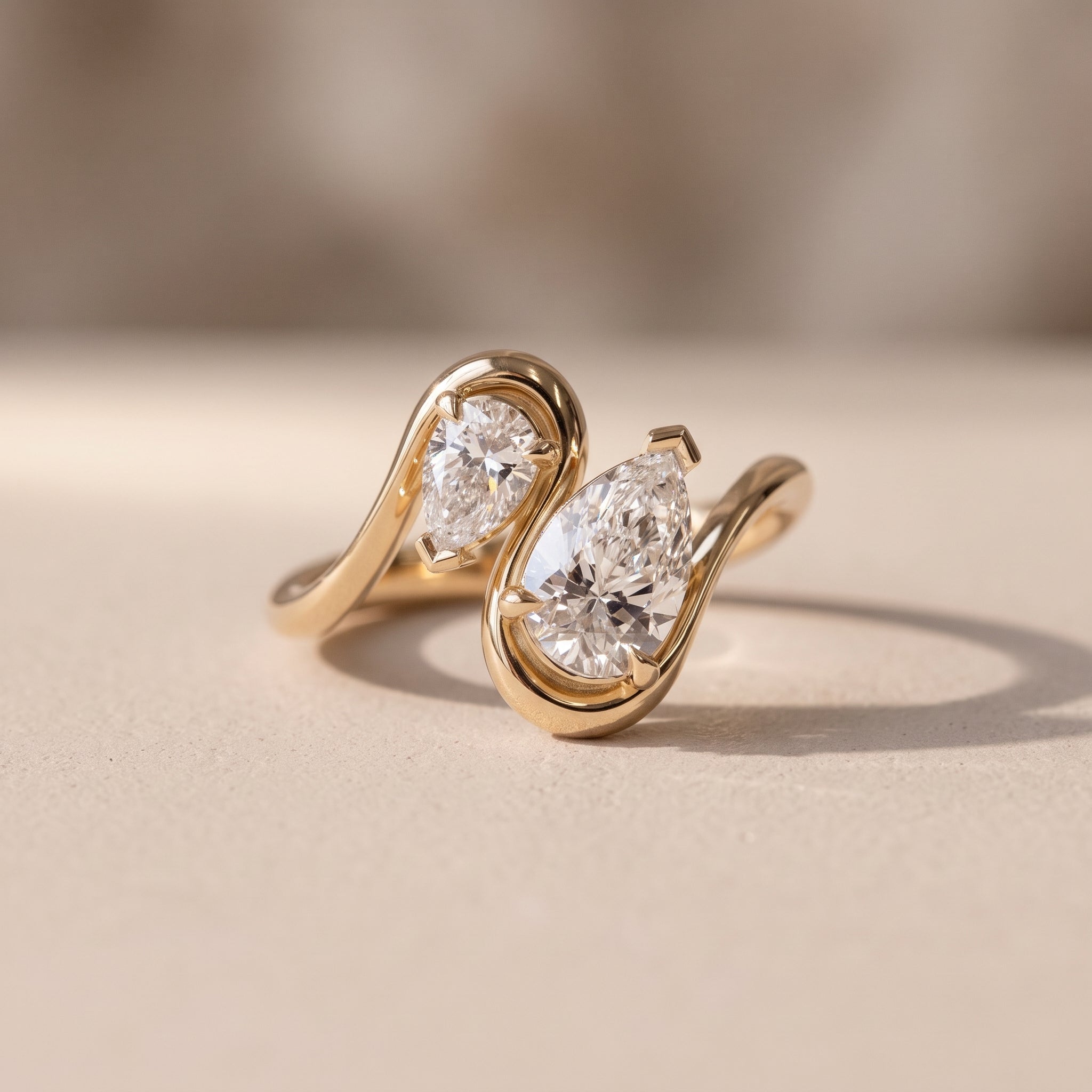 Yellow Gold Pear Cut Moissanite Open Wrap Ring