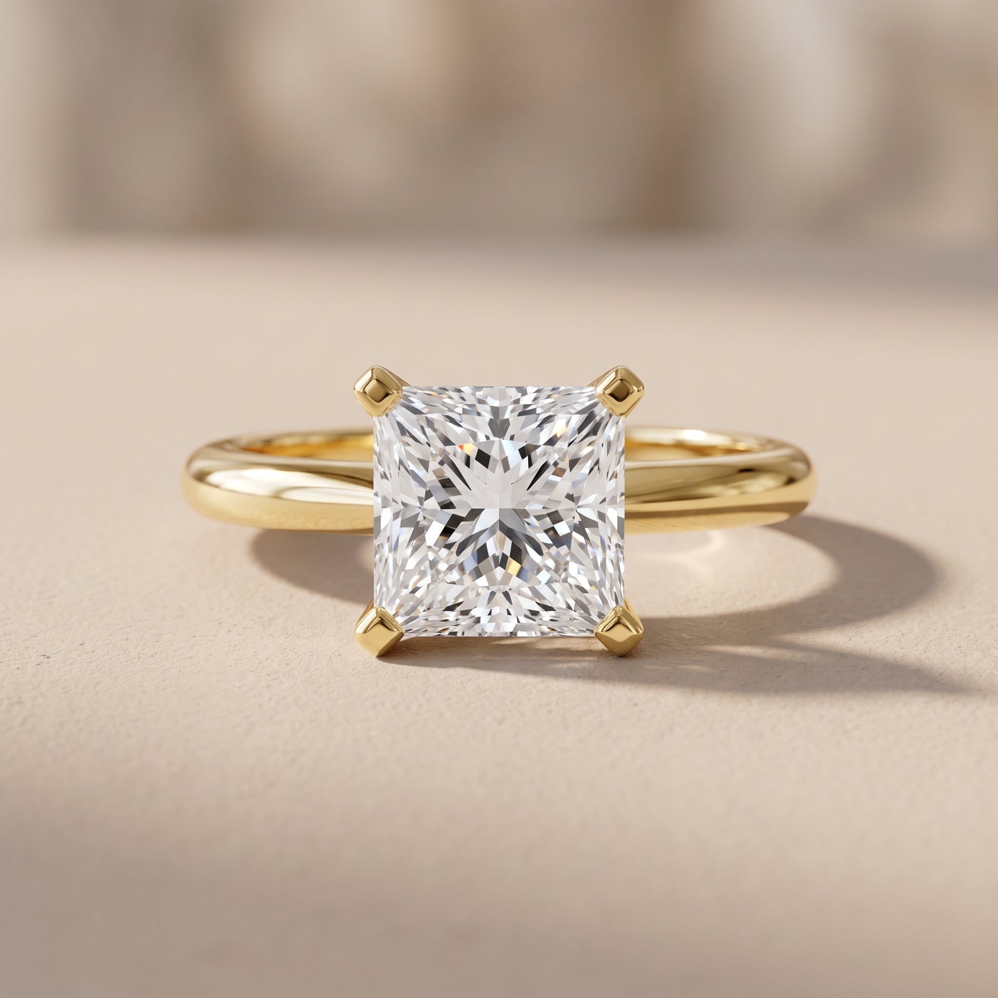 Yellow Gold Princess Cut Moissanite Solitaire Engagement Ring