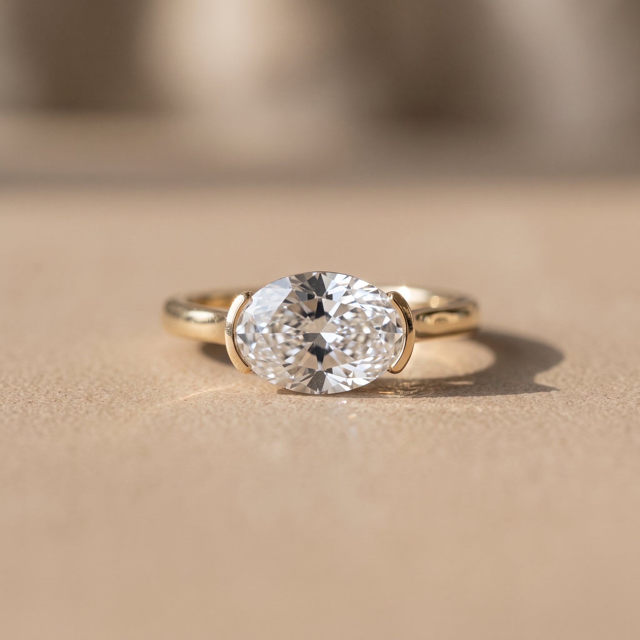 Yellow Gold Oval Cut Moissanite Solitaire Engagement Ring