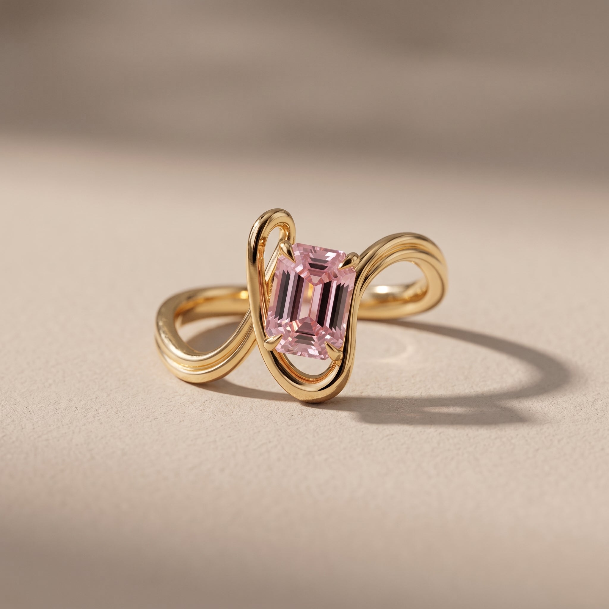 Yellow Gold Emerald Cut Moissanite Statement Ring