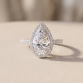 White Gold Tone Pear Moissanite Halo Engagement Ring