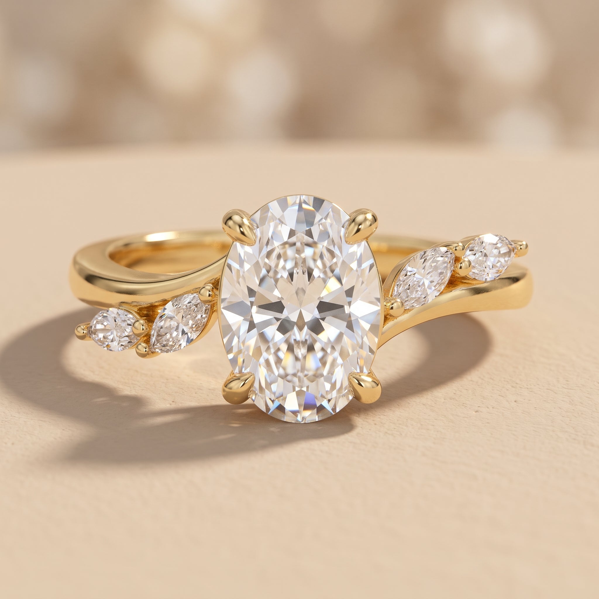 Yellow Gold Oval Cut Moissanite Engagement Ring