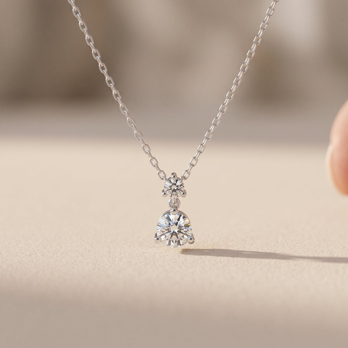 White Metal Round Moissanite Drop Pendant Necklace