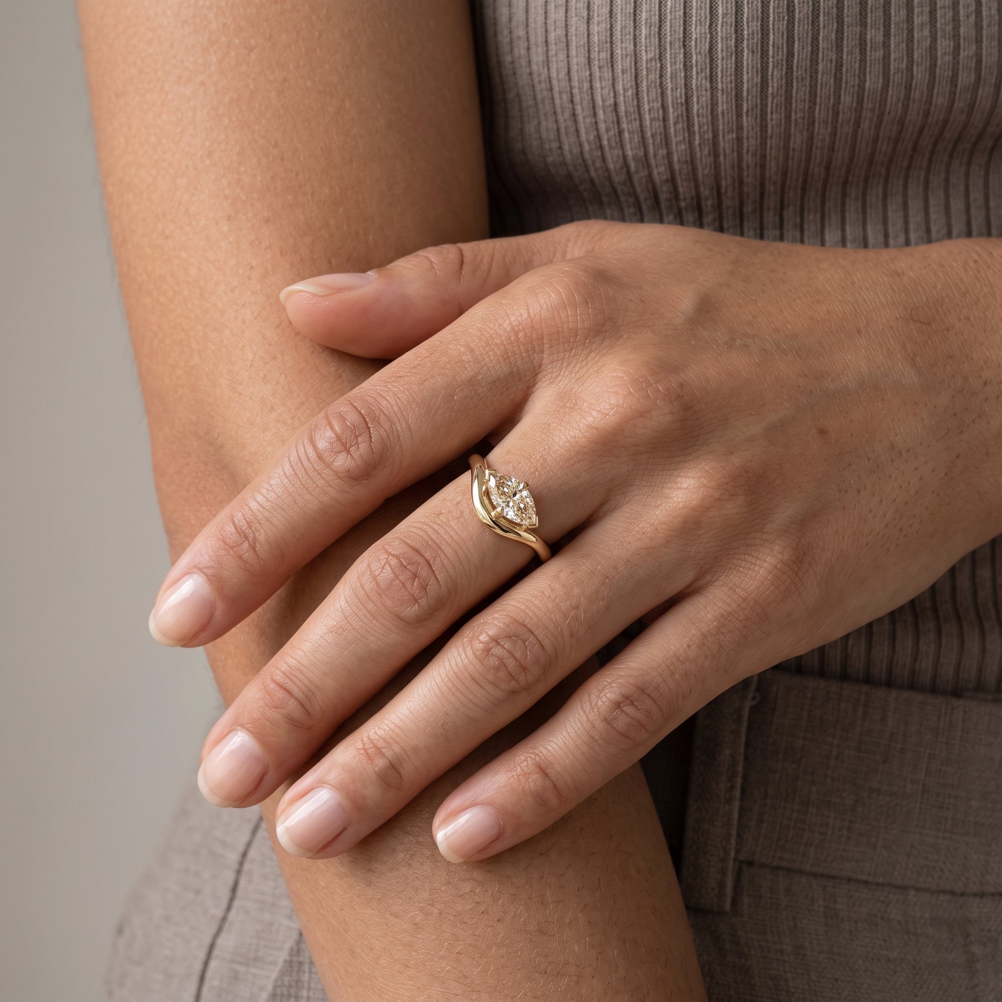Yellow Gold Marquise Cut Moissanite Solitaire Ring