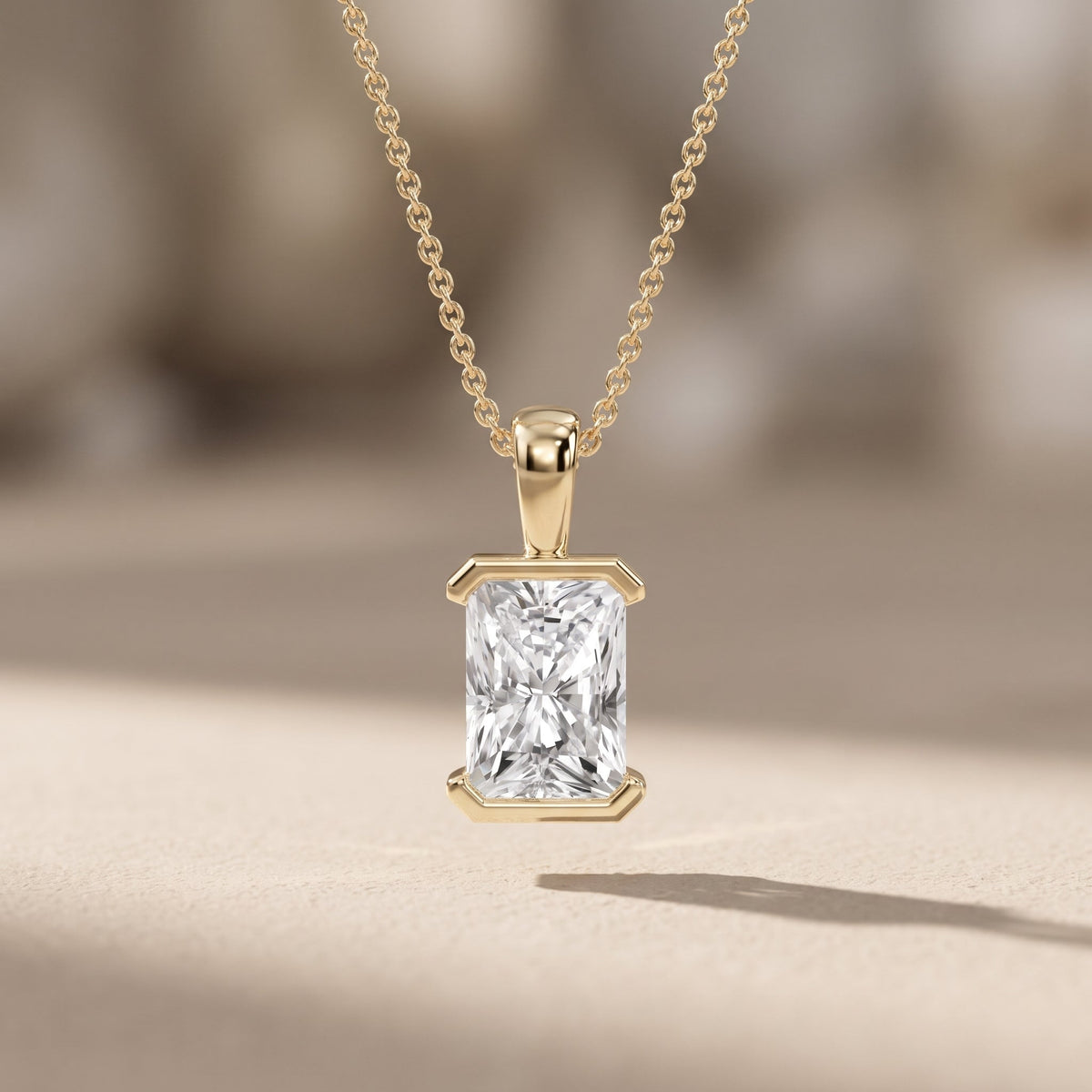 Yellow Gold Radiant Cut Moissanite Pendant Necklace