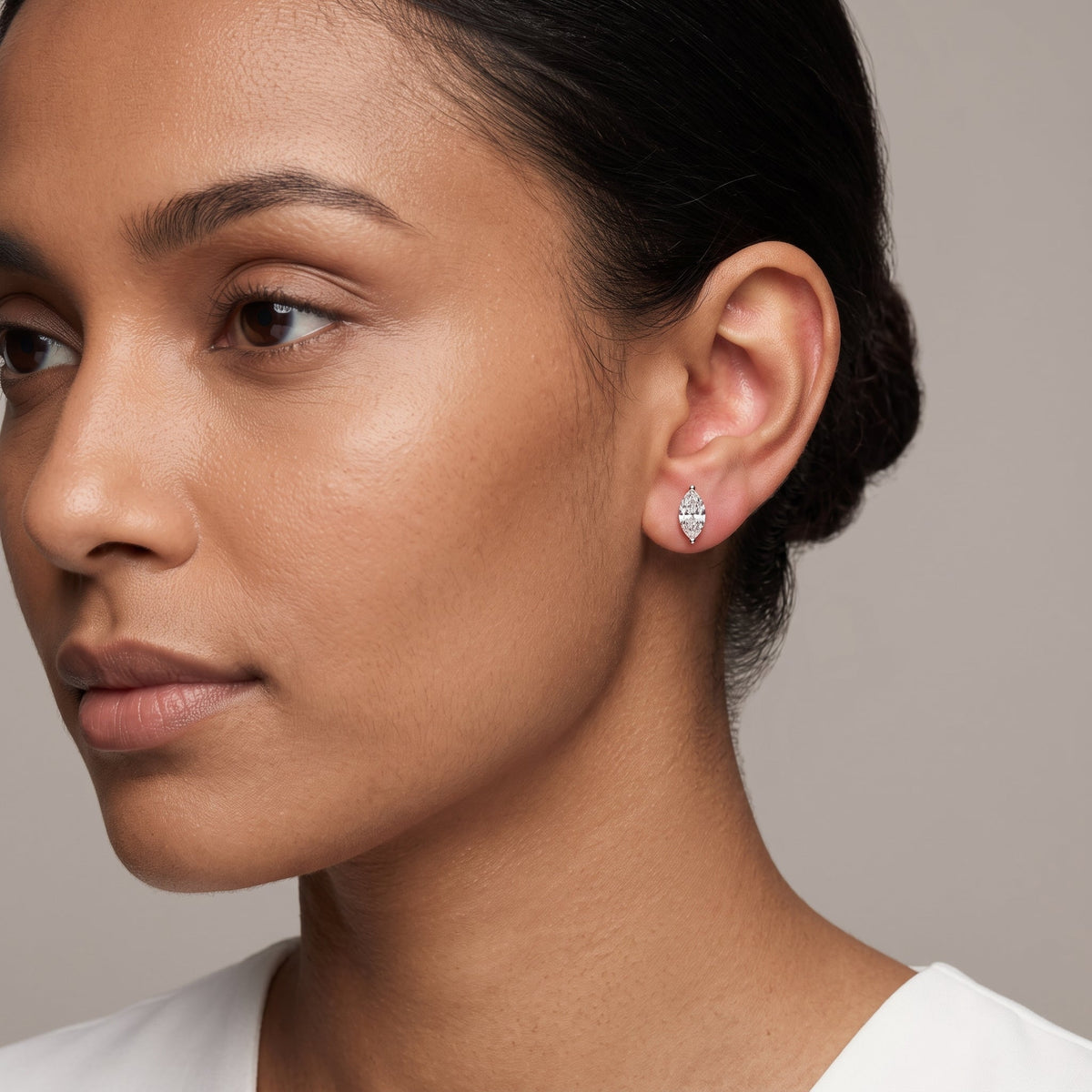 Yellow Gold Marquise Moissanite Stud Earrings