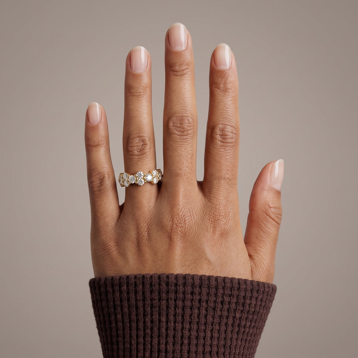 Yellow Gold Round Moissanite Eternity Band Ring