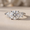 White Metal Round Moissanite Three Stone Engagement Ring