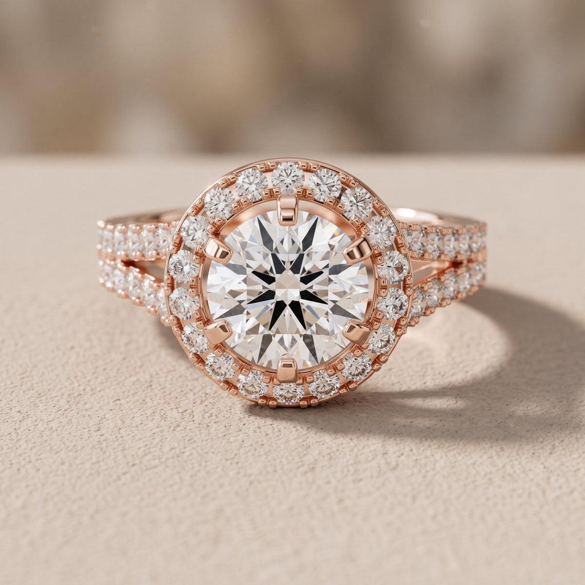 Rose Gold Round Moissanite Halo Engagement Ring