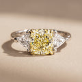 White Gold Cushion Cut Yellow Moissanite Three Stone Ring