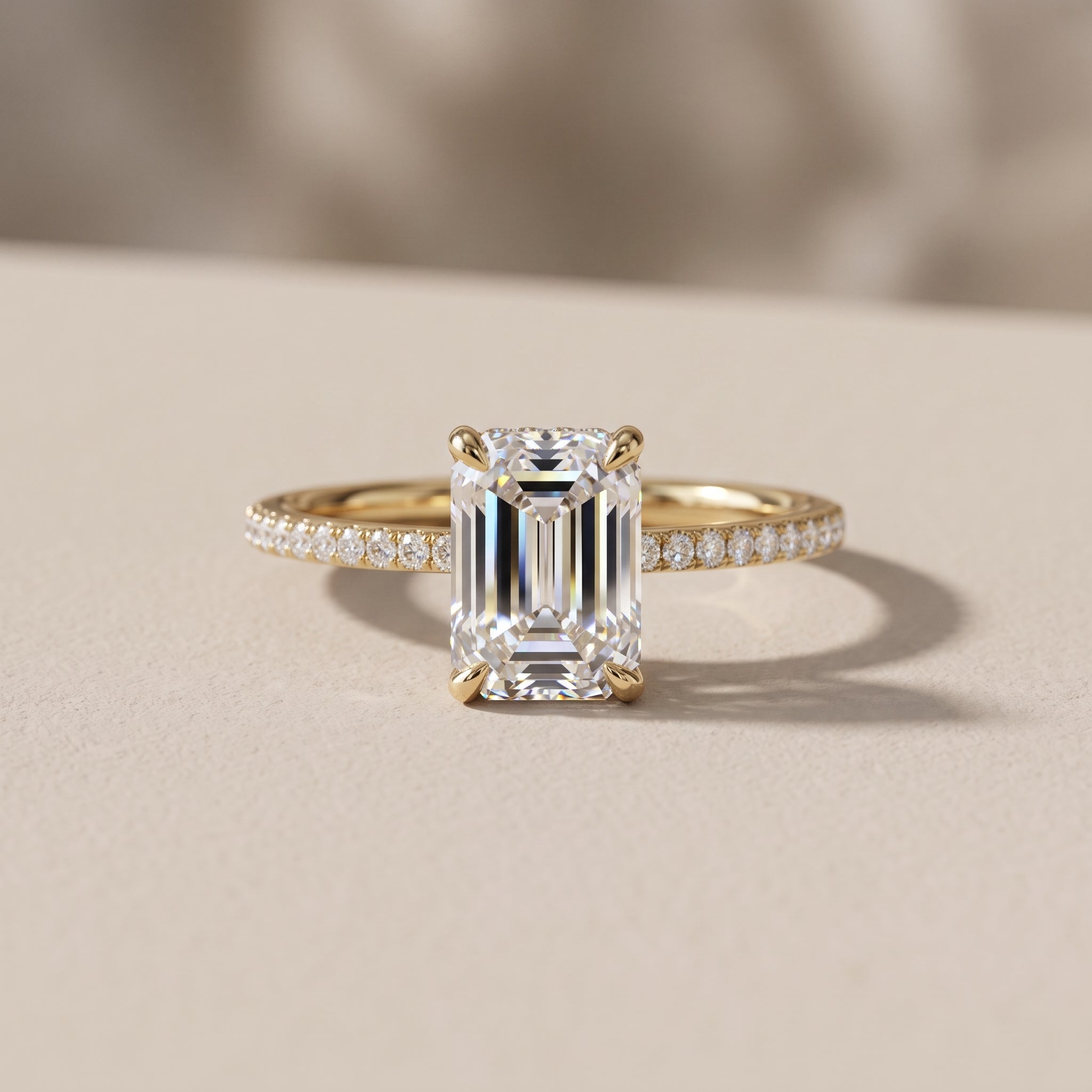 Yellow Gold Emerald Cut Moissanite Engagement Ring