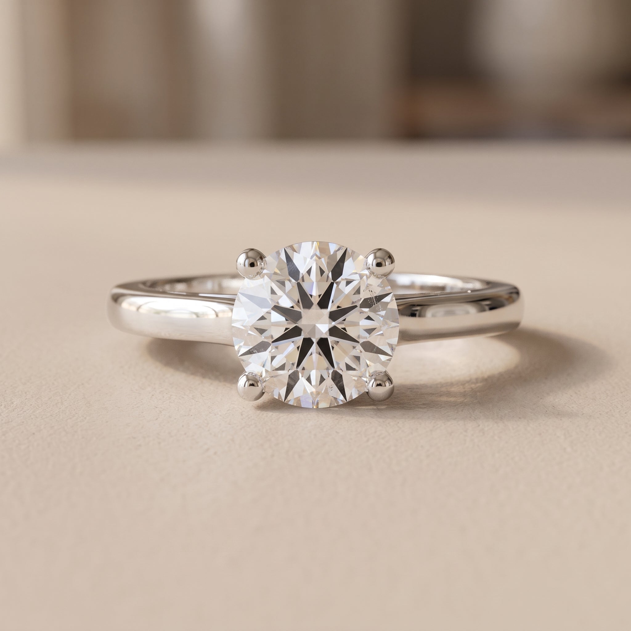 White Metal Round Cut Moissanite Solitaire Ring