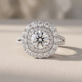 White Round Moissanite Double Halo Engagement Ring