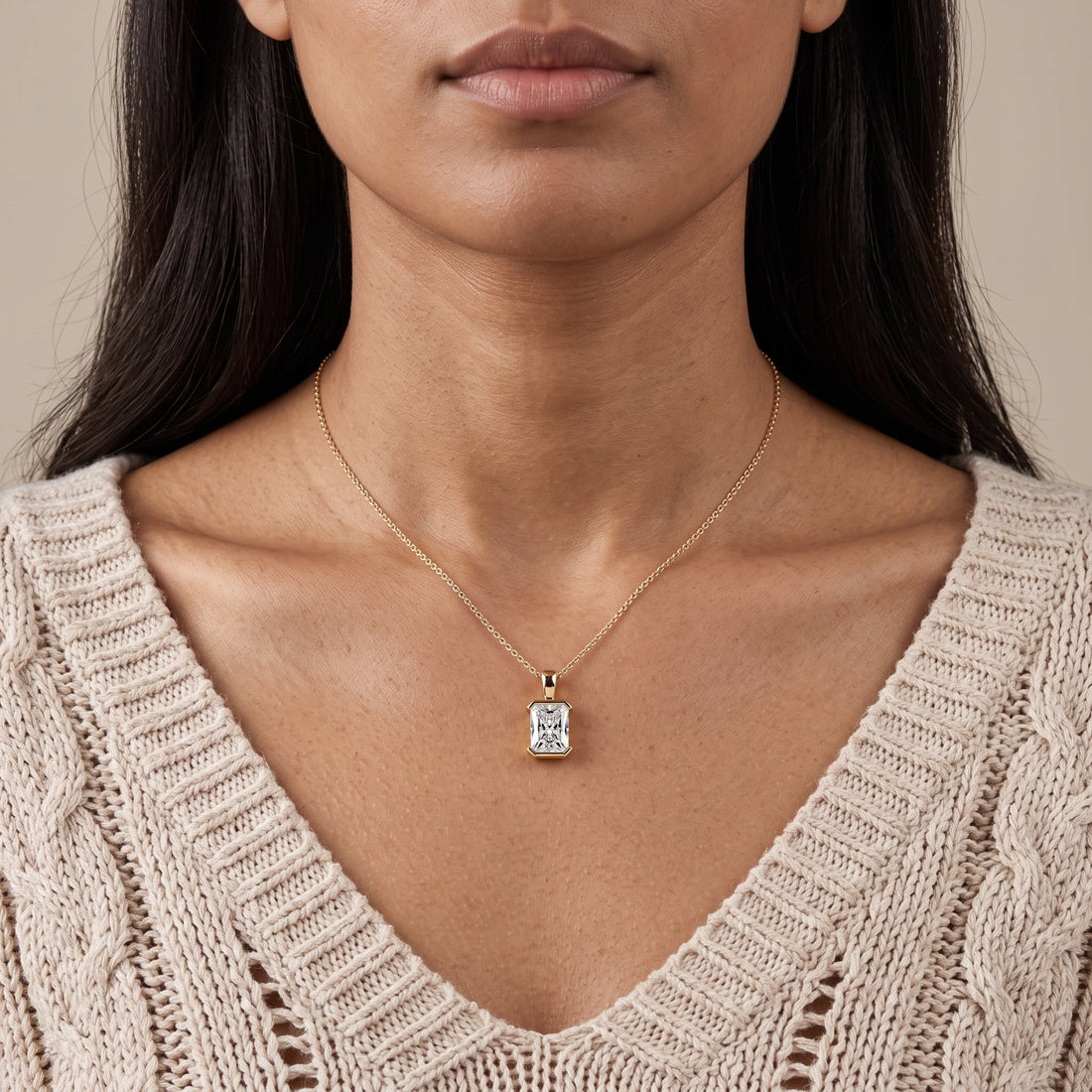 Yellow Gold Radiant Cut Pendant Necklace