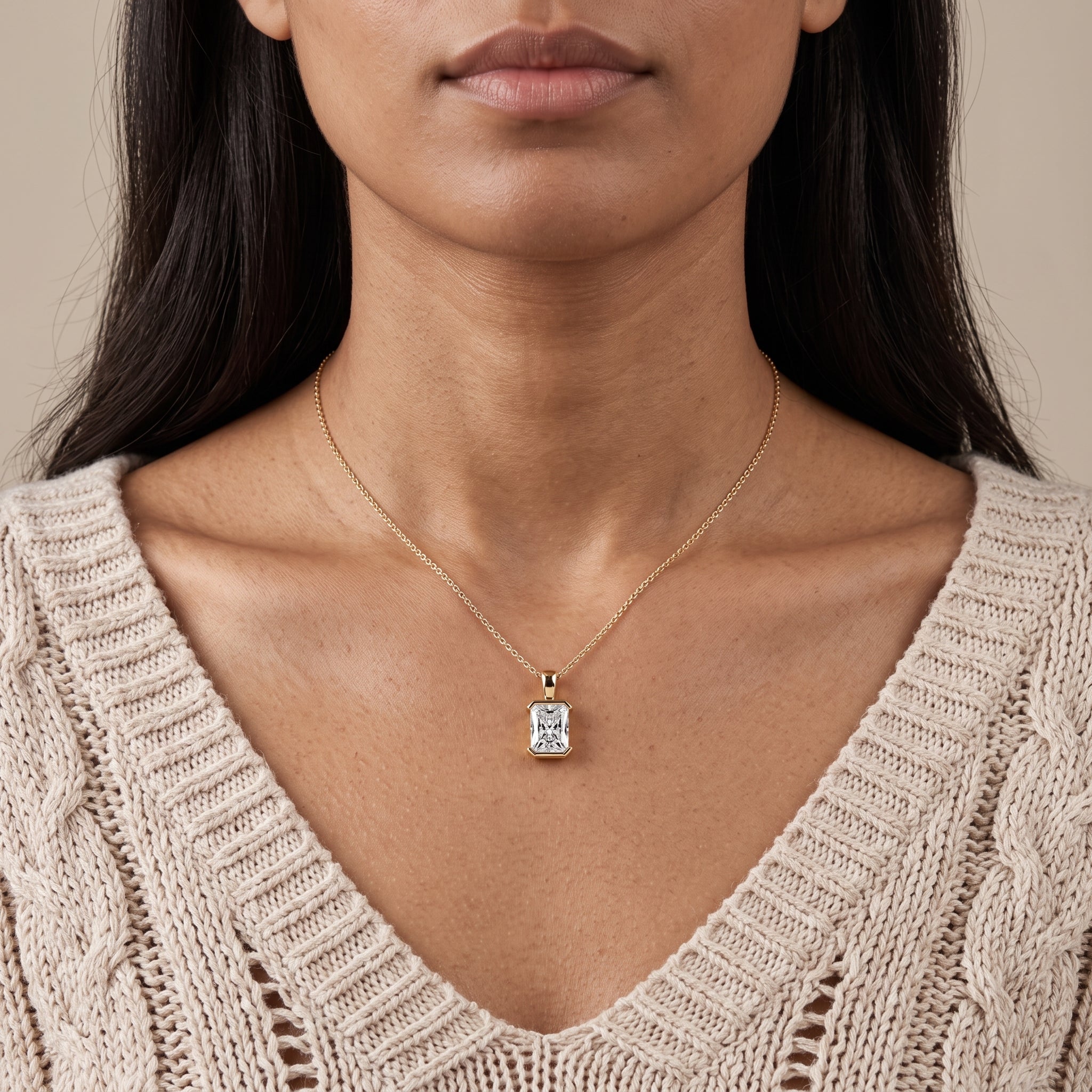 Yellow Gold Radiant Cut Moissanite Pendant Necklace