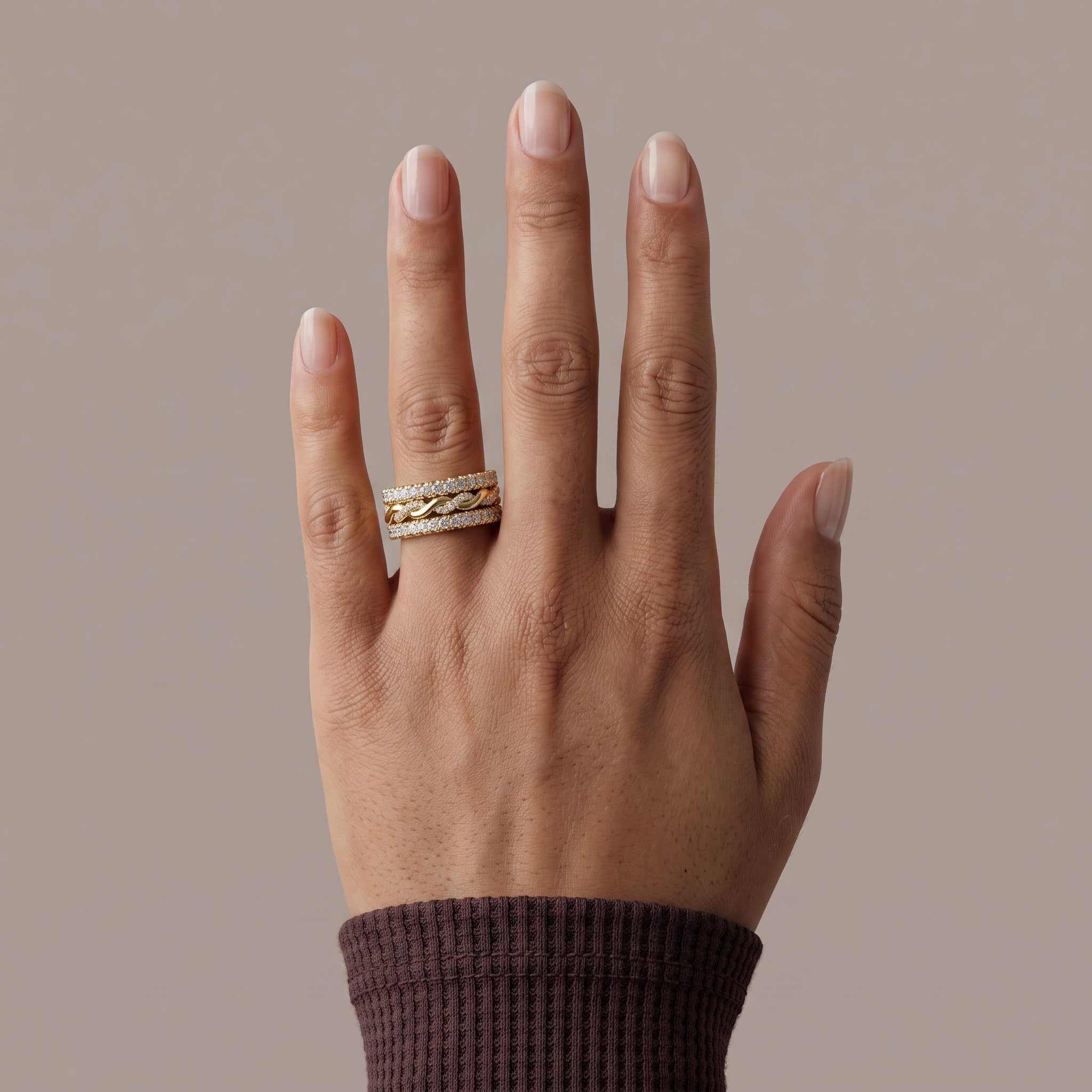 Yellow Gold Round Moissanite Twisted Stackable Band Ring