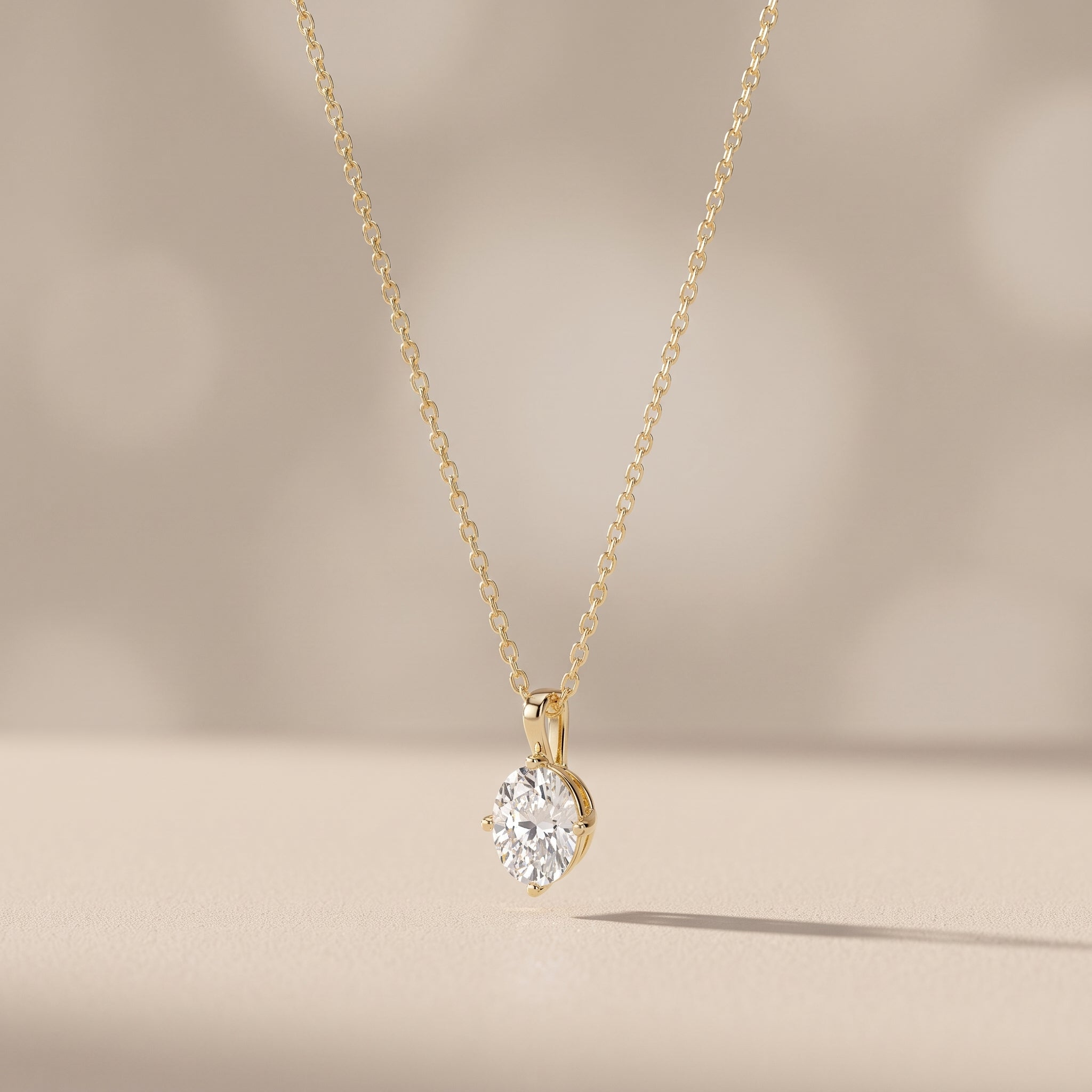 Yellow Gold Oval Moissanite Solitaire Pendant Necklace