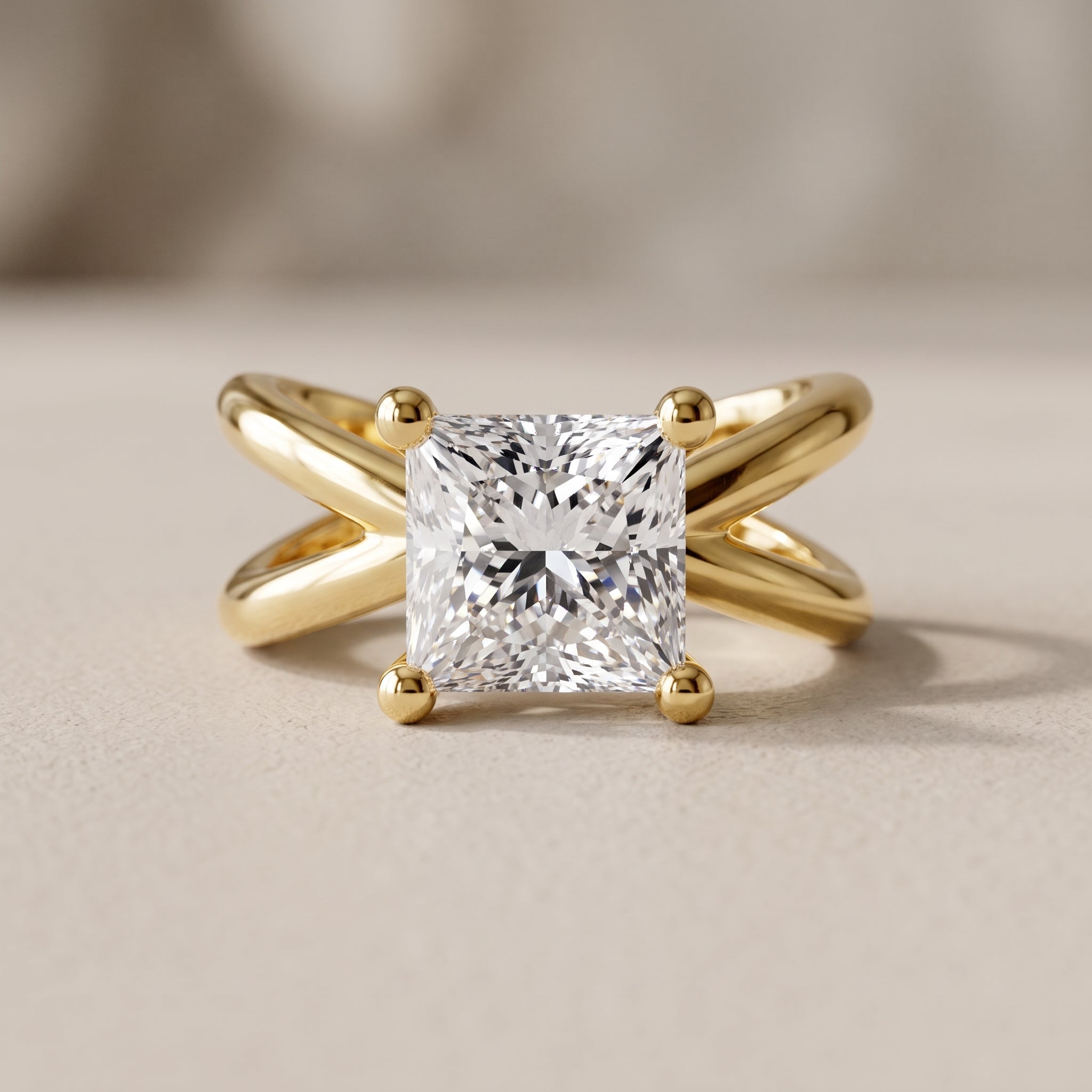 Yellow Gold Princess Cut Moissanite Engagement Ring