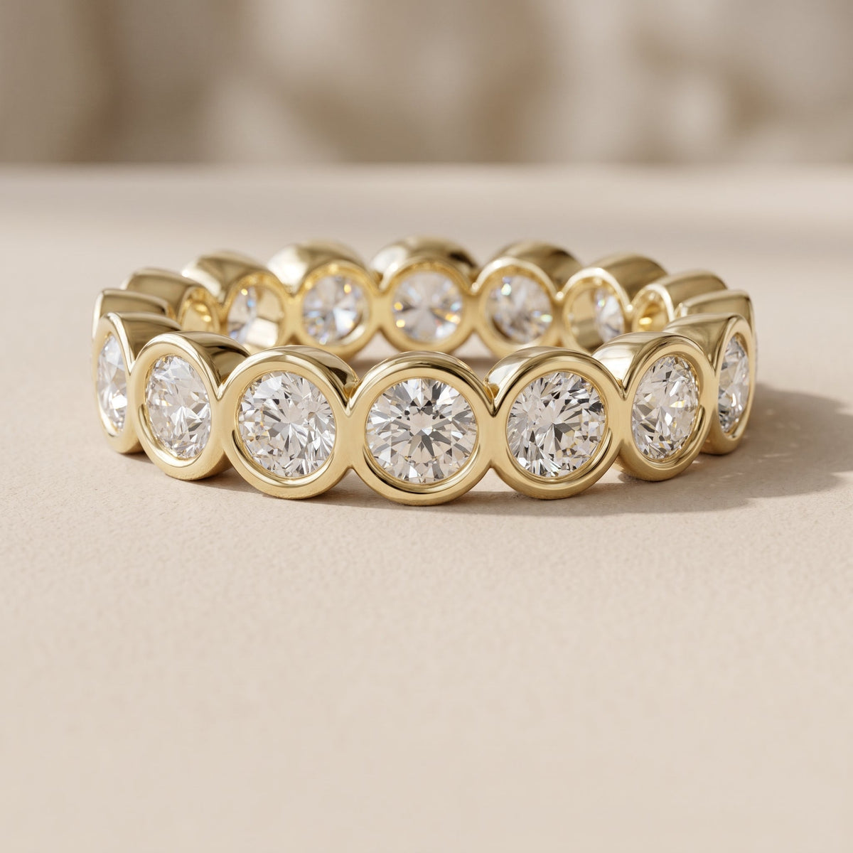 Yellow Gold Round Cut Moissanite Eternity Band Ring