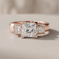 Rose Gold Princess Cut Moissanite Three-Stone Ring