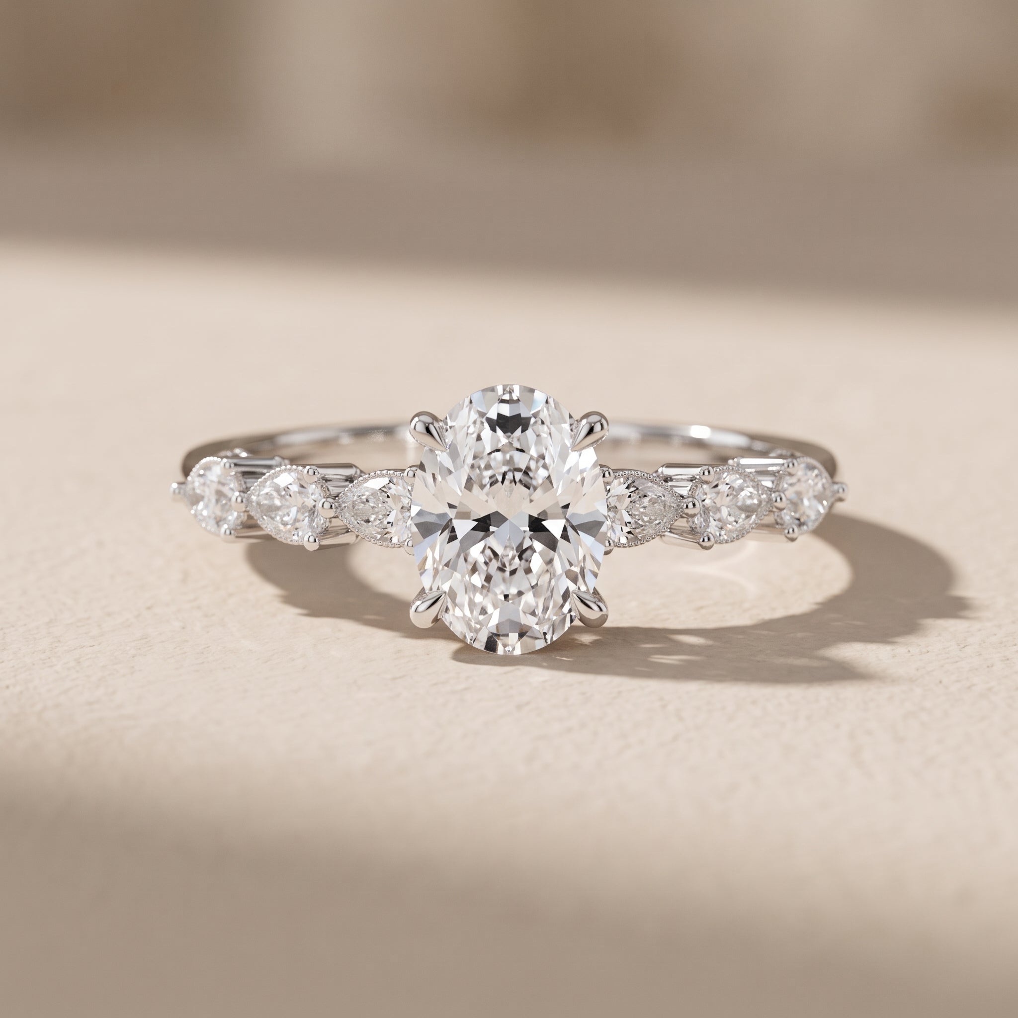 White Gold Oval Cut Moissanite Engagement Ring