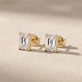 Yellow Gold Emerald Cut Moissanite Stud Earrings