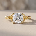 Yellow Gold Cushion Cut Moissanite Engagement Ring