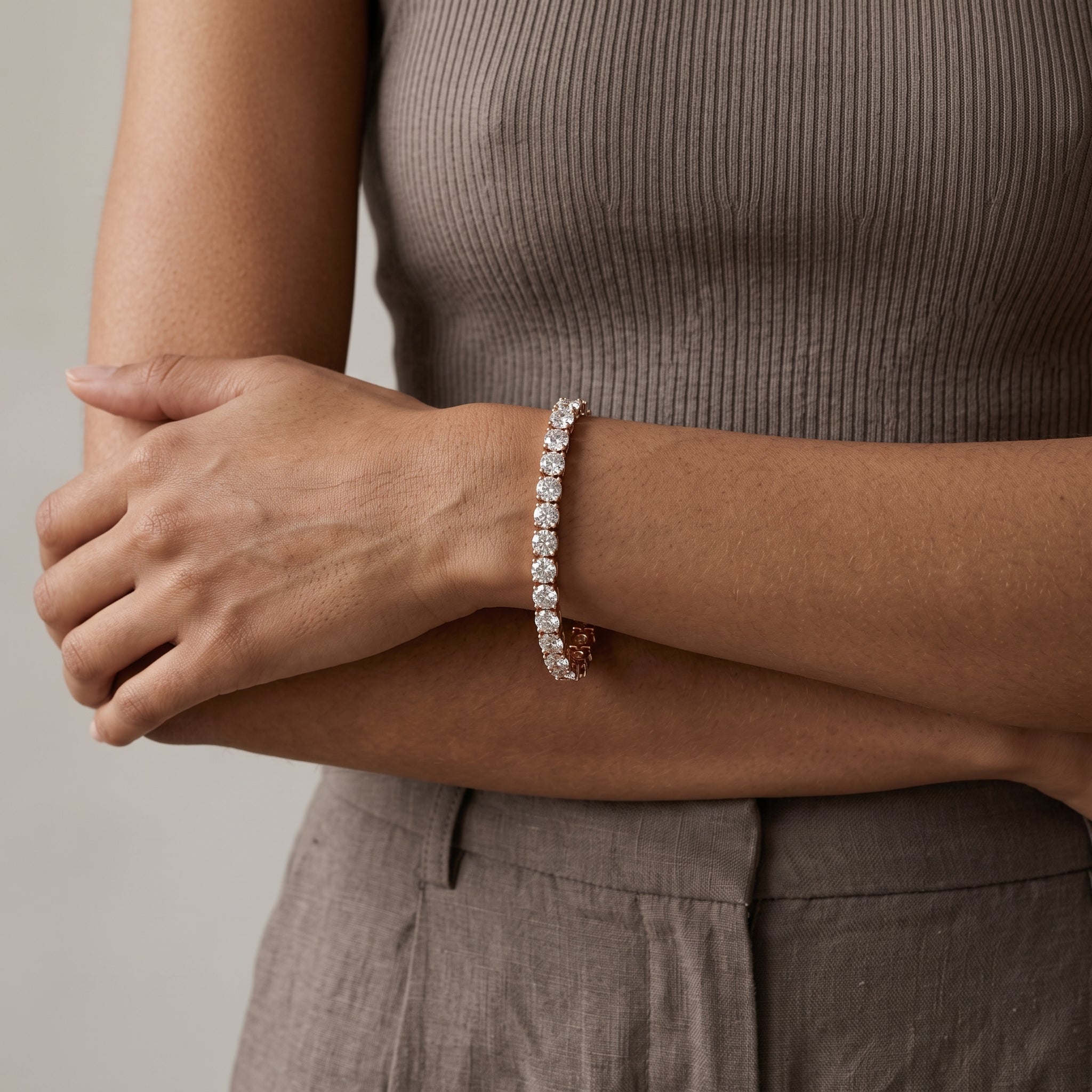 Rose Gold Round Moissanite Tennis Bracelet for Timeless Elegance